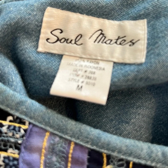 Vintage Soul Mates Blue Rayon Patchwork Jacket Metallic Threads Medium - Picture 4 of 8